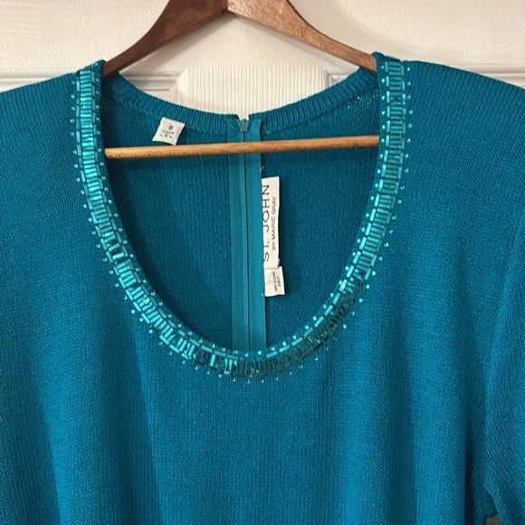 NEW💚St. John Tourmaline Long Sleeve Dress with Sequin Detail-Rare NWT - Vintage - Picture 4 of 11